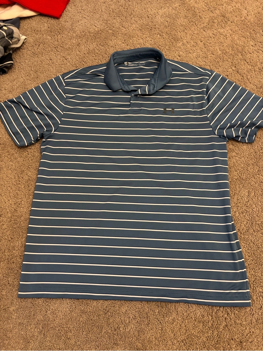 LG Men’s Blue and White Striped Polo Shirt
